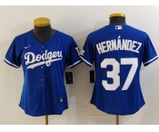 Women's Los Angeles Dodgers #37 Teoscar Hernandez Blue Cool Base Stitched Jersey