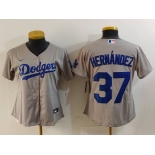 Women's Los Angeles Dodgers #37 Teoscar Hernandez Grey Cool Base Stitched Jersey