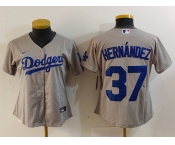 Women's Los Angeles Dodgers #37 Teoscar Hernandez Grey Cool Base Stitched Jersey