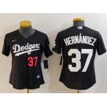 Women's Los Angeles Dodgers #37 Teoscar Hernandez Number Black Cool Base Stitched Jersey