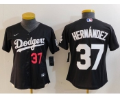 Women's Los Angeles Dodgers #37 Teoscar Hernandez Number Black Cool Base Stitched Jersey