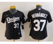 Women's Los Angeles Dodgers #37 Teoscar Hernandez Number Black Cool Base Stitched Jerseys