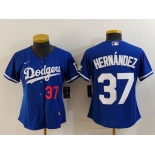 Women's Los Angeles Dodgers #37 Teoscar Hernandez Number Blue Cool Base Stitched Jersey