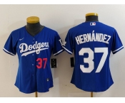 Women's Los Angeles Dodgers #37 Teoscar Hernandez Number Blue Cool Base Stitched Jersey