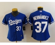 Women's Los Angeles Dodgers #37 Teoscar Hernandez Number Blue Cool Base Stitched Jerseys