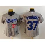 Women's Los Angeles Dodgers #37 Teoscar Hernandez Number Grey Cool Base Stitched Jersey