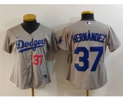 Women's Los Angeles Dodgers #37 Teoscar Hernandez Number Grey Cool Base Stitched Jersey