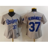 Women's Los Angeles Dodgers #37 Teoscar Hernandez Number Grey Cool Base Stitched Jerseys