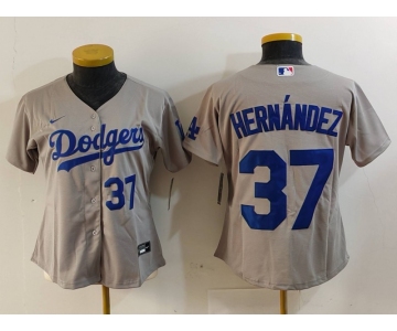 Women's Los Angeles Dodgers #37 Teoscar Hernandez Number Grey Cool Base Stitched Jerseys