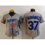 Women's Los Angeles Dodgers #37 Teoscar Hernandez Number Grey With Los Cool Base Stitched Jersey