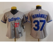 Women's Los Angeles Dodgers #37 Teoscar Hernandez Number Grey With Los Cool Base Stitched Jersey