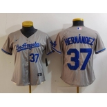 Women's Los Angeles Dodgers #37 Teoscar Hernandez Number Grey With Los Cool Base Stitched Jerseys