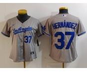 Women's Los Angeles Dodgers #37 Teoscar Hernandez Number Grey With Los Cool Base Stitched Jerseys