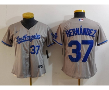 Women's Los Angeles Dodgers #37 Teoscar Hernandez Number Grey With Los Cool Base Stitched Jerseys