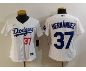 Women's Los Angeles Dodgers #37 Teoscar Hernandez Number White Cool Base Stitched Jersey