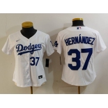 Women's Los Angeles Dodgers #37 Teoscar Hernandez Number White Cool Base Stitched Jerseys