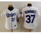 Women's Los Angeles Dodgers #37 Teoscar Hernandez Number White Cool Base Stitched Jerseys