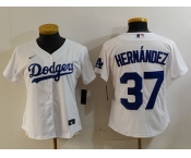 Women's Los Angeles Dodgers #37 Teoscar Hernandez White Cool Base Stitched Jersey