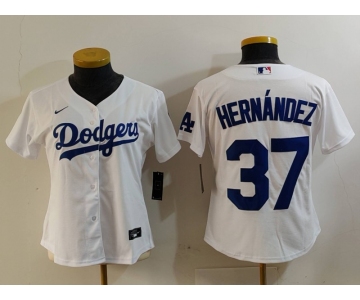 Women's Los Angeles Dodgers #37 Teoscar Hernandez White Cool Base Stitched Jersey