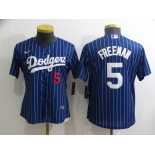 Women's Los Angeles Dodgers #5 Freddie Freeman Navy Blue Pinstripe Stitched MLB Cool Base Nike Jersey