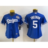 Women's Los Angeles Dodgers #5 Freddie Freeman Royal 2024 World Series Cool Base Stitched Baseball Jersey