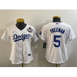 Women's Los Angeles Dodgers #5 Freddie Freeman White 2024 World Series Cool Base Stitched Baseball Jersey