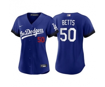 Women's Los Angeles Dodgers #50 Mookie Betts 2021 Royal City Connect Cool Base Stitched Baseball Jersey