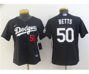 Women's Los Angeles Dodgers #50 Mookie Betts Black Stitched Baseball Jersey