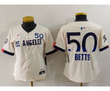 Women's Los Angeles Dodgers #50 Mookie Betts Cream 2024 City Connect Limited Jersey