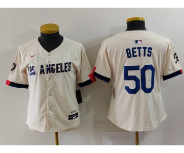 Women's Los Angeles Dodgers #50 Mookie Betts Cream 2024 City Connect Limited Stitched Jersey