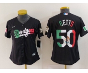 Women's Los Angeles Dodgers #50 Mookie Betts Mexico Black Cool Base Stitched Jersey