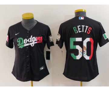 Women's Los Angeles Dodgers #50 Mookie Betts Mexico Black Cool Base Stitched Jersey