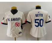 Women's Los Angeles Dodgers #50 Mookie Betts Number Cream 2024 City Connect Limited Stitched Jersey