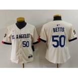 Women's Los Angeles Dodgers #50 Mookie Betts Number Cream 2024 City Connect Limited Stitched Jerseys