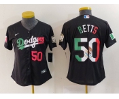 Women's Los Angeles Dodgers #50 Mookie Betts Number Mexico Black Cool Base Stitched Jersey