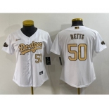 Women's Los Angeles Dodgers #50 Mookie Betts Number White 2022 All Star Stitched Cool Base Nike Jersey