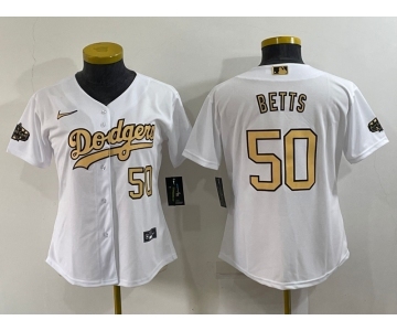 Women's Los Angeles Dodgers #50 Mookie Betts Number White 2022 All Star Stitched Cool Base Nike Jersey