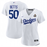 Women's Los Angeles Dodgers #50 Mookie Betts White 2024 World Series Cool Base Stitched Baseball Jersey