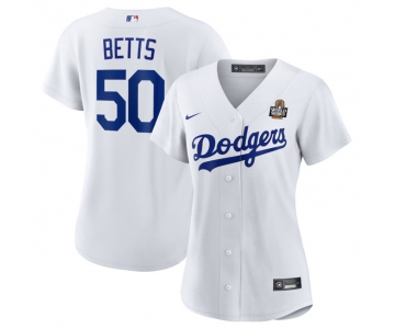 Women's Los Angeles Dodgers #50 Mookie Betts White 2024 World Series Cool Base Stitched Baseball Jersey