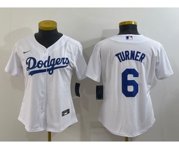 Women's Los Angeles Dodgers #6 Trea Turner White Stitched MLB Cool Base Nike Jersey