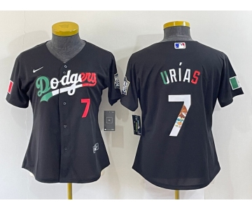 Women's Los Angeles Dodgers #7 Julio Urias Black Mexico Number 2020 World Series Cool Base Nike Jersey