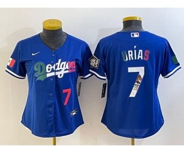 Women's Los Angeles Dodgers #7 Julio Urias Blue 2020 World Series Cool Base Nike Jersey2