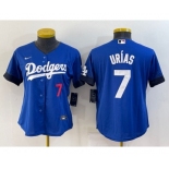 Women's Los Angeles Dodgers #7 Julio Urias Blue 2021 City Connect Number Cool Base Stitched Jersey