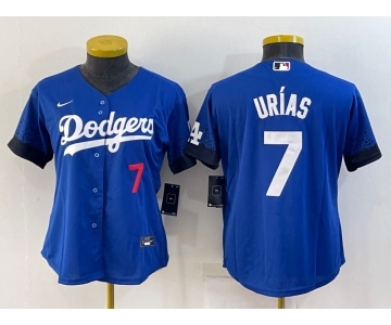 Women's Los Angeles Dodgers #7 Julio Urias Blue 2021 City Connect Number Cool Base Stitched Jersey