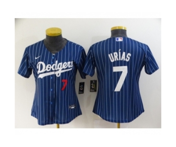 Women's Los Angeles Dodgers #7 Julio Urias Navy Blue Pinstripe Stitched MLB Cool Base Nike Jersey