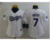 Women's Los Angeles Dodgers #7 Julio Urias White Gold Championship Cool Base Stitched Baseball Jersey