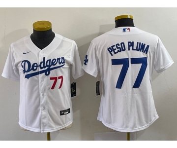 Women's Los Angeles Dodgers #77 Peso Pluma Number White Stitched Cool Base Nike Jersey