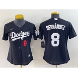 Women's Los Angeles Dodgers #8 Kike Hernandez Number Black Stitched Cool Base Nike Jersey