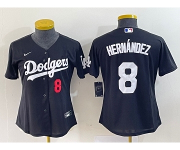 Women's Los Angeles Dodgers #8 Kike Hernandez Number Black Stitched Cool Base Nike Jersey