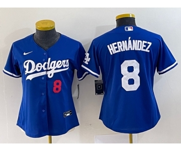 Women's Los Angeles Dodgers #8 Kike Hernandez Number Blue Stitched Cool Base Nike Jersey